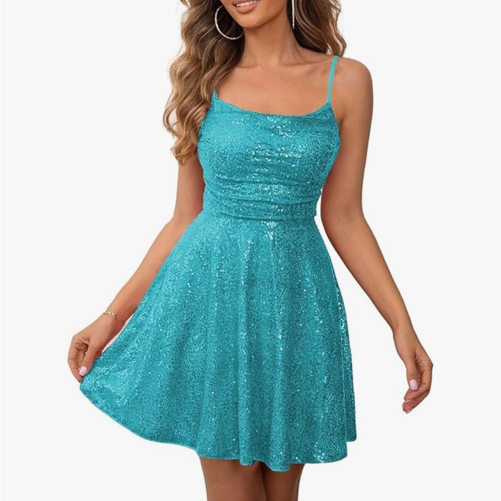 NWT HELLO GORGEOUS sparkly turquoise fit & flare dress Size 6